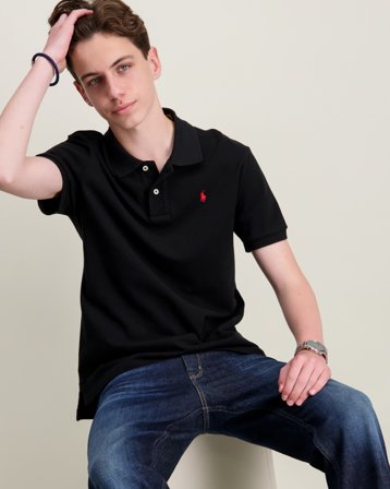 Polo Ralph Lauren Slim Fit Cotton Mesh Polo Shirt Czarny Koszulki polo Chłopiec - Kids Brand Store