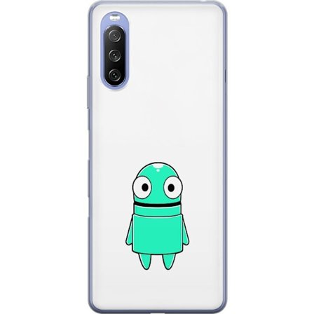 Yhteensopiva Puhelinkuori Sony Sony Xperia 10 III Lite Turkoosi piirroshahmo isoilla silmillä ja iloisella persoonallisuudella yksinkertaisessa kuvit