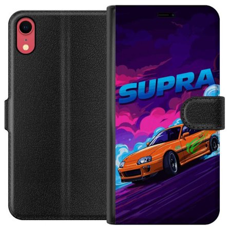 Yhteensopiva Lompakkokotelo Apple iPhone XR Toyota Supra driftaamassa neonvärisellä savulla, nopeuden tunteella ja yöllisessä katukilpailuympäris
