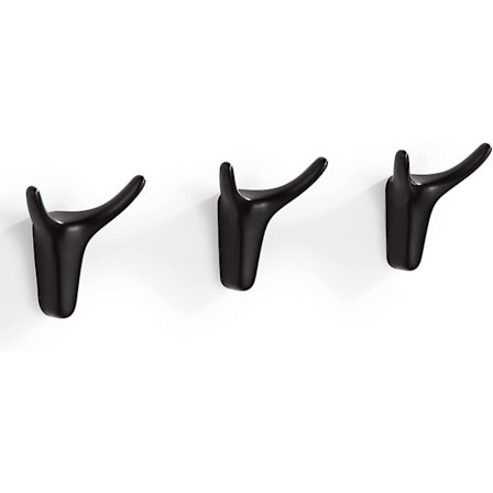 Set Of 3 Adhesive Horn Shaped Wall Hooks For Bathroom And Kitchen, Black