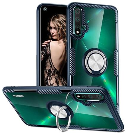 Huawei Nova 5T - Stilig deksel med ringholder Marinblå/Silver