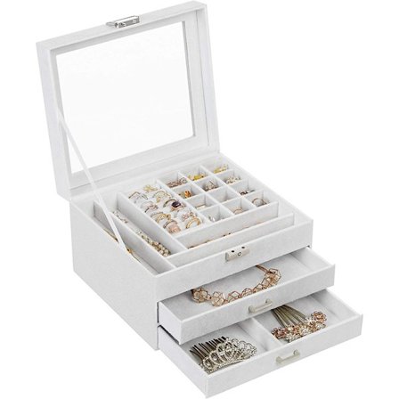 Jewellery Box 3 Tier Velvet Jewellery Box with Glass