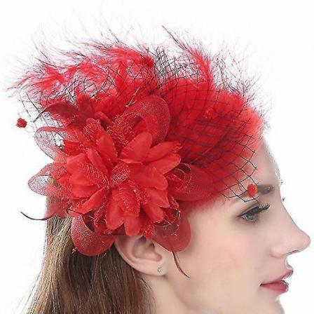 Punainen Ruusun Kukkaklipsu Hiusnauha, Kukkakimppu Fascinator Hiusnauha Nokka Grip Naisille Tytöille Hääjuhliin Prom-juhliin Erikoistilaisuuksiin (1 