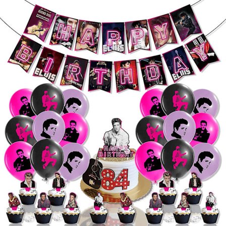 Elvis Slayer Tema Grattis På Födelsedagen Ballonger Kit Latexballonger Med Flagga Och Tårtdekorationer För Festdekoration