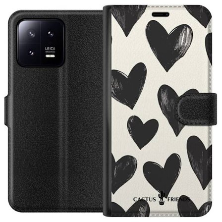 Kompatibel Tegnebogsetui til Xiaomi Xiaomi 13 Cactus and Friends - Bold Black Love Pattern