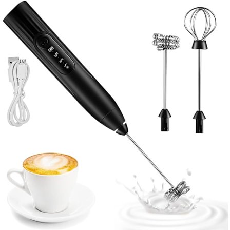 3-trinns justerbar melkeskummer med 2 forskjellige blandehoder for kaffe, latte, cappuccino, varm sjokolade, egg