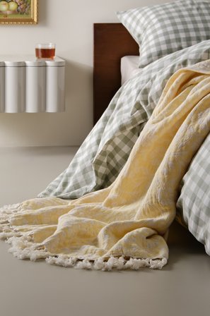 Jotex - Bomullsteppe 130x170 Cm Gul/hvit - POPS - Kjøp Pledd hos Jotex