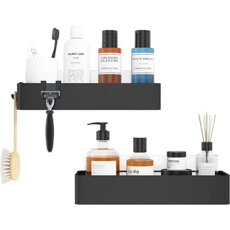 2-pak brusehylder i rustfrit stål – badeværelseshylde til opbevaring, borefri montering, holdbar shampoo-hylde