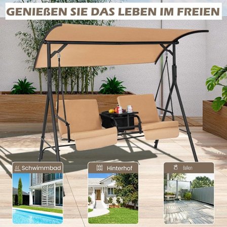 Hollywood-keinu kylmälaukulla 2-paikkainen puutarhakeinu säädettävällä katolla ruskea 180 x 124 x 161,5 cm