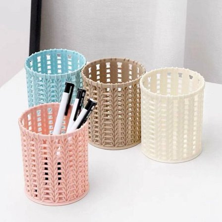 Plast Rattan Kreativ ihålig pennhållare Pennhållare Borste Förvaringsbehållare Skrivbordsförvaring Plast Kontorsmaterial Pennhållare Vit