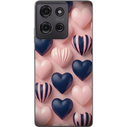 Kompatibelt Mobildeksel til Motorola Moto G75 Myke tredimensjonale hjerter i rosa og marineblå toner i et romantisk mønster