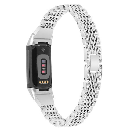 Fitbit Charge 5 klockarmband med strassstenar - Silver