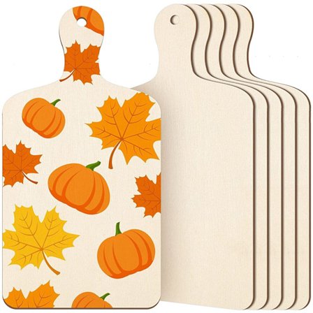 DIY Thanksgiving Christmas 6-delad träskärbräda med handtag opolerad träpaddel rektangulär skärbräda bricka