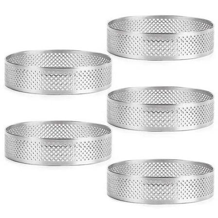 5 stk Sirkelformede Tart Ringer Med Huller Rustfritt Stål Fruktpai Quiches Kake Mousse Form Kjøkken Baki