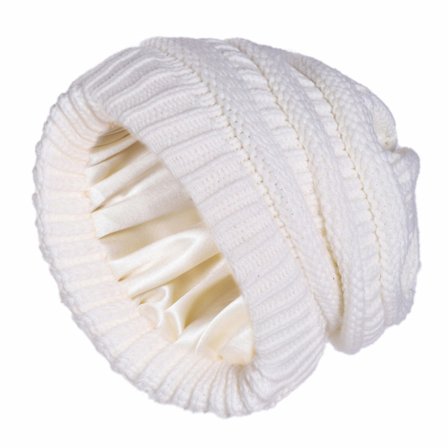 Vinterstrikket satengforet damehatt Løs silkeaktig myk vask _jar