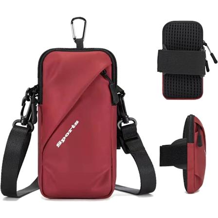 (Rød) Telefonholder Armbånd, Crossbody Skulderrem Holster Taske med Armbånd til iPhone og Andre Mobiltelefoner til Løb, Gåture