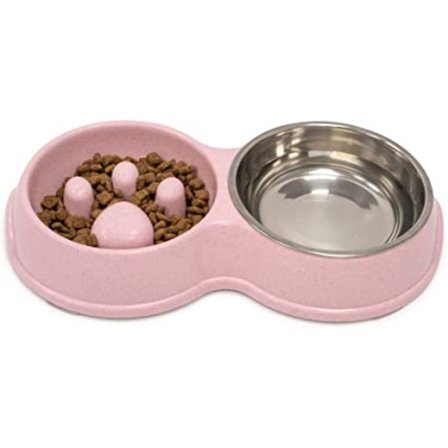 Dobbelt langsom foderhundeskål til katte, hunde og hvalpe - Interaktiv