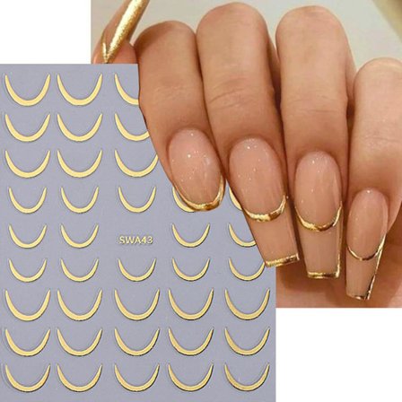 Fransk Manicure Klistermærker Guld Sølv Fransk Halvmåne Negle Klistermærker 6-pak 3D Striber Selvklæbende Negle Decals Neglekunst Tilbehør