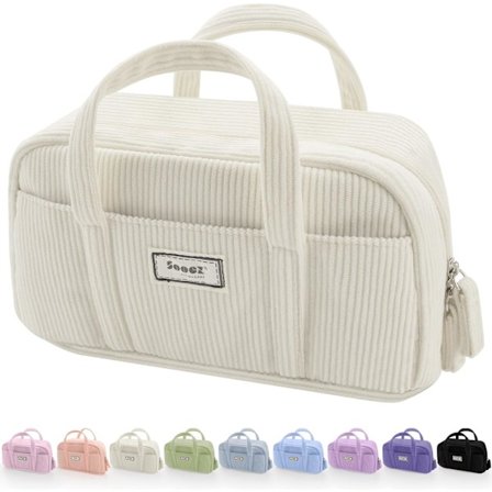 Stor pennfodral, extra stor pennväska med 5 fack, pennväska med bred öppning, mjuk manchester pennfodral arrangör med dragkedja-Beige