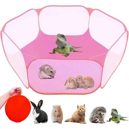 Pieni eläinaitaus, terraario, hengittävä läpinäkyvä lemmikkiaitaus, kokoontaitettava ulko-/sisätreeniaitaus, kannettava puutarha-aita vaaleanpunainen