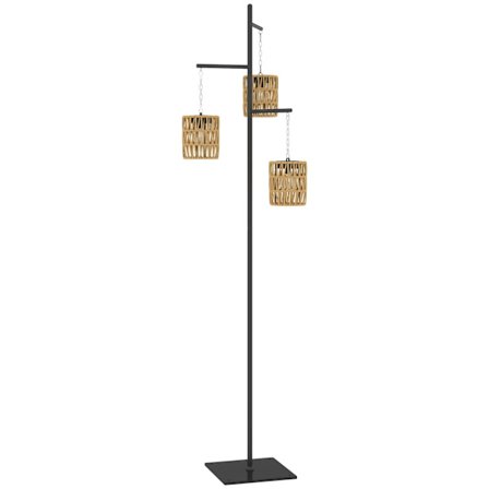 Rootz Solar Floor Lamp - Rattan Solar Lamps - Boho -Style Lights - Auto On/Off - IP44 Waterproof - 45x45x178cm