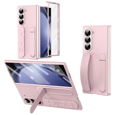 Samsung Galaxy Z Fold5 5G -kotelo, jossa on jalusta, ranneke, PC-puhelinkuori ja karkaistu lasikalvo - Harmaa