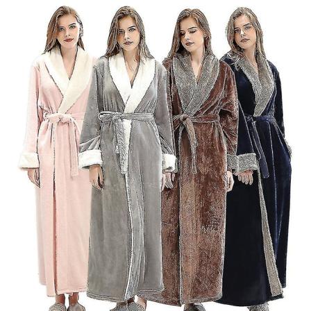 Lämmin ja pehmeä fleece-aamutakki, kylpytakki, pitkä aamutakki, yöpaita Purple XL