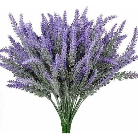 3 stk. kunstige lavendelblomster 7 grene falske blomster lilla buske grønne