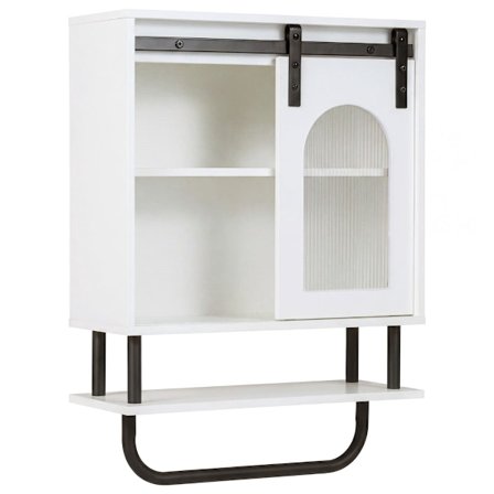 Vægmonteret badeværelsesskab med håndklædeholder, hvid