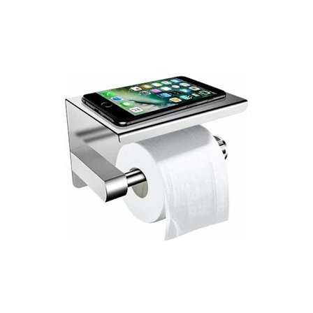 Väggmonterad Toalettpappershållare med Hylla, Självhäftande Rostfritt Stål Rullpappershållare, Toalettpappershållare med F