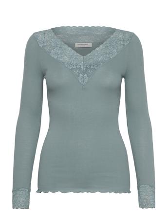 Organic T-Shirt W/ Lace Blue Rosemunde