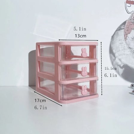 Monitoiminen työpöydän järjestäjälaatikko kynäpidikkeellä ja säilytyshyllyllä hiuslisävarusteille, kolme kerrosta, vaaleanpunainen