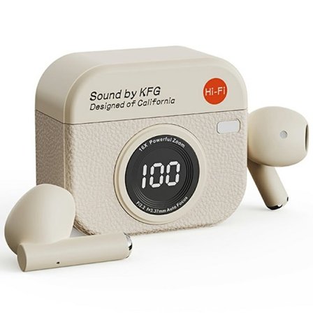 Retro kameradesign Bluetooth-hovedtelefoner Støjreduktion In-Ear-hovedtelefoner - Hvid