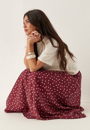 Happy Holly Midi Skirt Wine-red/Patterned 32/34