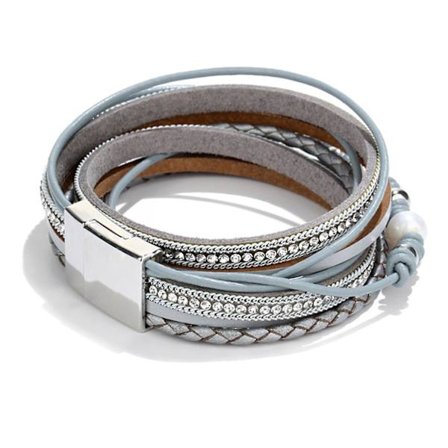Faux Leather Multilagsarmbånd Vintage Magnetisk Spenne Armbånd Personlig Tilbehør