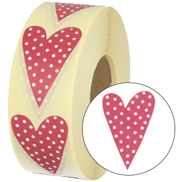 ETIKETT PRIKKEHJERTE RØD 48X32