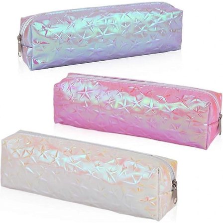 3 kpl Laser-penaali Esteettinen ohut penaali 3D-pentagrammikynä Vetoketjutasku Naiset Hologrammi Kosmetiikka Meikki Säilytyslaukku 