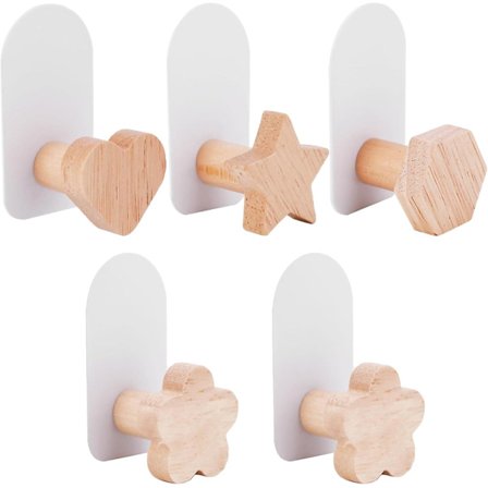 5 st Klädkrokar Väggmonterade, Trä Klädkrokar för Dörr, Över Dörr Krokar för Vardagsrum, Sovrum, Kök
