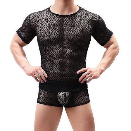 Muskel Komfortabel Mesh Fiskenett Gjennomsiktig Herre Kort Ermet T-skjorte Topp Undertøy
