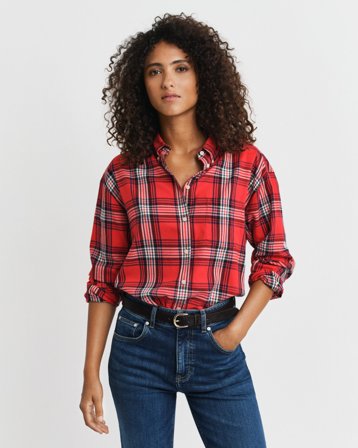 GANT Damen Relaxed Fit Flanellbluse mit Karomuster (40) Rot