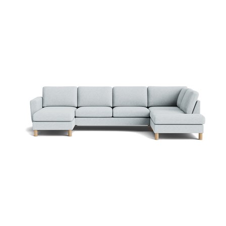 Haven U-Form Sofa, links in Aragon Kristallblau, moderne Wohnlandschaft mit bequemer Polsterung, skandinavischer Stil, Höhe 86cm, einfarbig