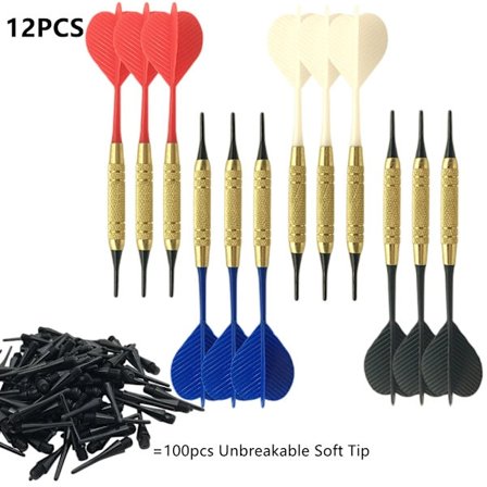 Dartset med plastspets, 12-pack dartpilar med mjuk spets, kompatibla med elektroniska darttavlor
