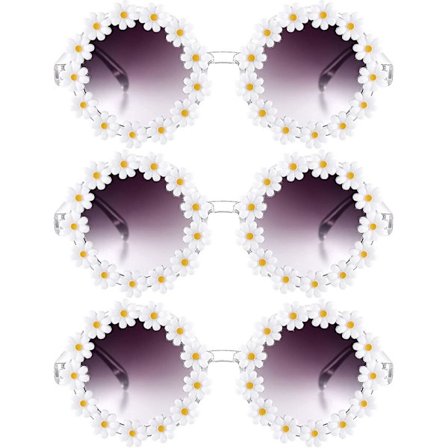 3 Pack Daisy Blomster Solglasögon Daisy Forma Runda Glasögon Romantiska Blommiga Fest Solglasögon