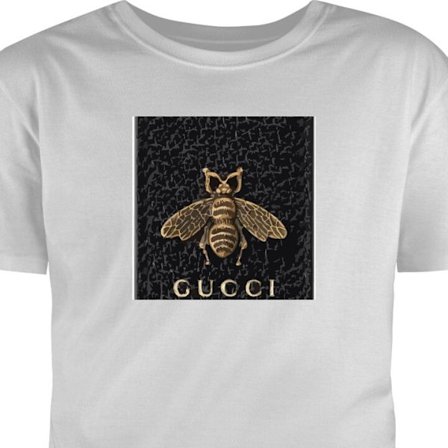 Barn T-shirt Gucci bi logotyp affisch på svart bakgrund, lyxmärke design, ikoniskt symbol, vintagekonst