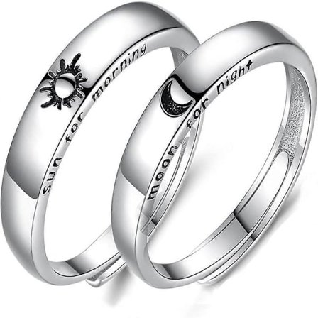 Par Ring för Par Dam Ring Herr Ringar Band Förlovning Parringar Vigselring Set Band Brudring Justerbar Öppen Sol Mån Ring, M