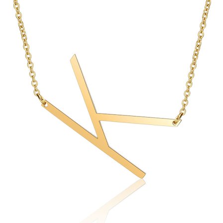 Damehalskjede med sideblokkformet første bokstav, rustfritt stål engelsk bokstavhalskjede, gull, K K