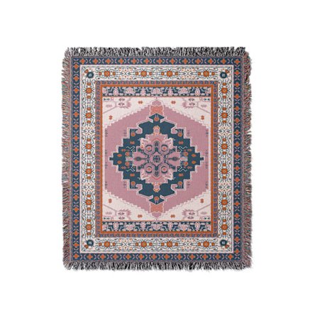 1 stk 160x130cm strikket rosa rutete teppe dekorert med frynser