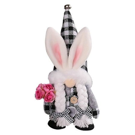 Kanin Svart og Hvit Rutete Plysj Nisse Hvit Skjeggete Gammel Mann Dukke Dekor-B