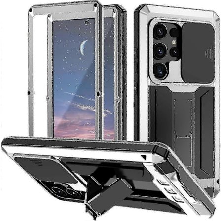 Vattentätt och stöttåligt skal för Samsung Galaxy S24 (Ultra/Plus) - Aluminiumram, skjutbart kameraskydd och stativ