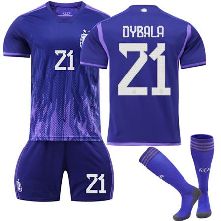 Qatar 2022 World Cup Argentina Dybala #21 Weasel Jersey Fotbollströjor herr Set Barn Ungdomar fotboll Tröjor yz Kids 18(100-110cm)